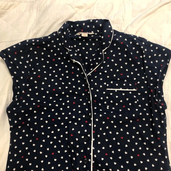 3/$25 ❥ Brooks Brothers Red Fleece Navy Blue Heart Polka Dot Short Sleeve Top - Picture 2 of 7
